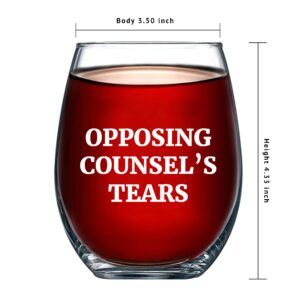 Panvola Opposing Counsel's Tears Lawyer Gifts Stemless Wine Glass Law Student Son Daughter From Mom Dad Teacher Attorney Coworker Colleague Novelty Drinkware (17 oz)