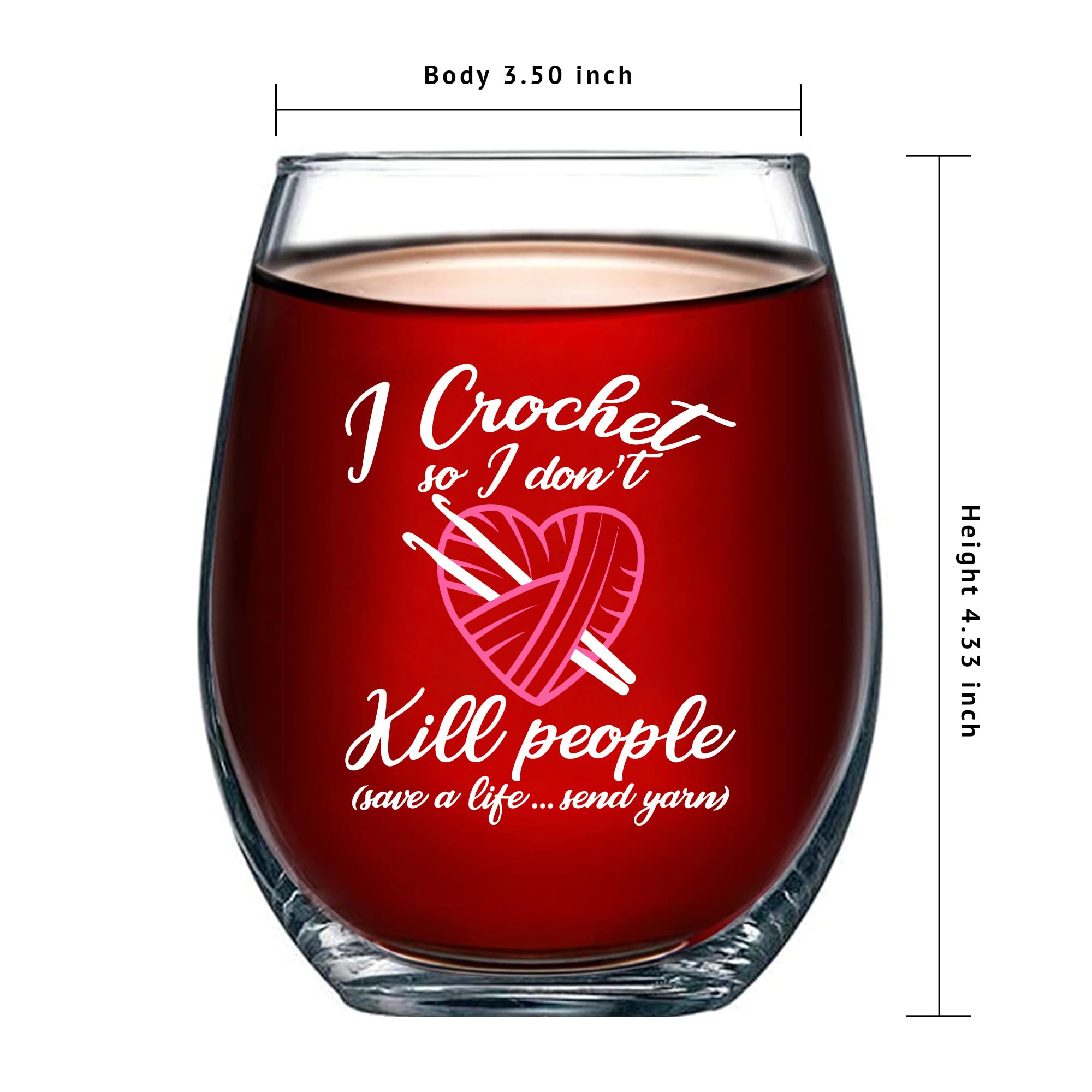 Panvola I Crochet So I Don't Kill People Save A Life Send Yarn Crocheting Stemless Wine Glass Knitters Crocheter Gifts Clear Glasses For Red White Wine (17 oz)