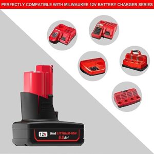 WORTHMAH 2 Packs 12Volts 6.0Ah Replacement for Milwaukee M12 Lithium-ion Battery, Compatible with All Milwaukee 12V M12 Battery Charger and Power Tools.