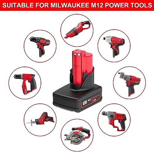 WORTHMAH 2 Packs 12Volts 6.0Ah Replacement for Milwaukee M12 Lithium-ion Battery, Compatible with All Milwaukee 12V M12 Battery Charger and Power Tools.