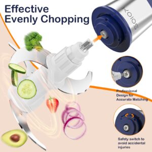 KOIOS 500W Powerful Electric Food Processor with 8 Cup Stainless Steel & Glass Bowls, 2 Speed Mode Electric Food Chopper with 2 Sets Blades Electric Meat Grinder Chopper for Family & Baby Use