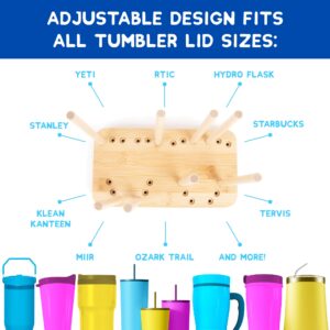 Adjustable Bamboo Tumbler Lid Organizer - Holds up to 20 Lids - YETI Lid Organizer for Cabinet - YETI Organizer for Kitchen Cabinets - Water Bottle Lid Organizer for Cabinet - Cup Lid Holder - Stacker