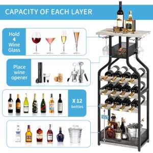 Amyove Wine Rack Freestanding Floor,Metal Wine Rack Wine Bottle Holders Stands for Floor,Grey Bar Stand Wine Storage Organizer Display Rack Table