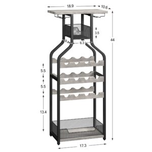 Amyove Wine Rack Freestanding Floor,Metal Wine Rack Wine Bottle Holders Stands for Floor,Grey Bar Stand Wine Storage Organizer Display Rack Table