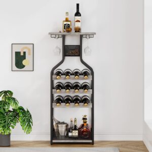 Amyove Wine Rack Freestanding Floor,Metal Wine Rack Wine Bottle Holders Stands for Floor,Grey Bar Stand Wine Storage Organizer Display Rack Table