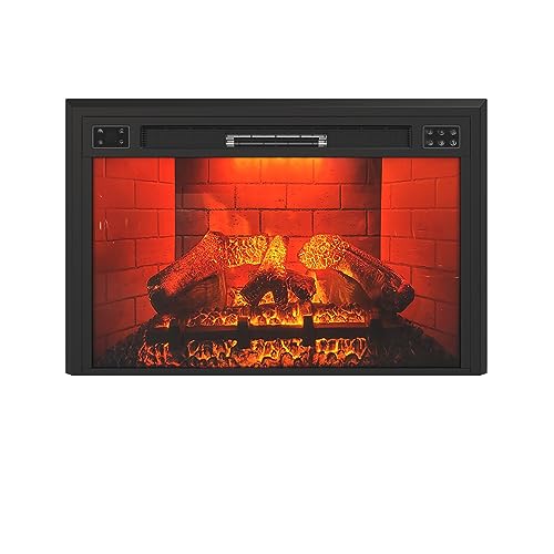 35 Inch Electric Fireplace Inserts Recessed Electric Fireplace Heater with Log Designed for Stud, Cabinet & Mantel Low Noise 1500W,6 Flame Colors,8h Timer,Control by Touch Screen & Remote,Black