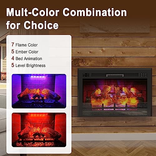 35 Inch Electric Fireplace Inserts Recessed Electric Fireplace Heater with Log Designed for Stud, Cabinet & Mantel Low Noise 1500W,6 Flame Colors,8h Timer,Control by Touch Screen & Remote,Black