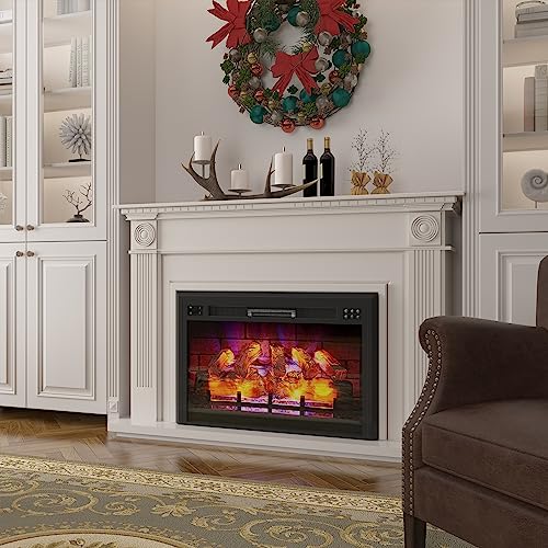 35 Inch Electric Fireplace Inserts Recessed Electric Fireplace Heater with Log Designed for Stud, Cabinet & Mantel Low Noise 1500W,6 Flame Colors,8h Timer,Control by Touch Screen & Remote,Black