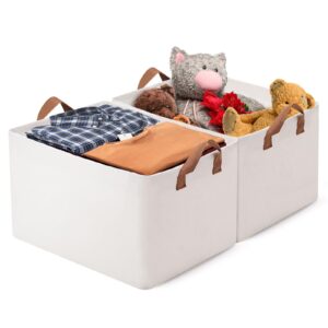 eeondpu large storage baskets, closet storage bins, canvas fabric storage basket for shelves, basket organizers for shelf, storage bins for clothes (white 2 pack, 16½"l×12" w×10" h)
