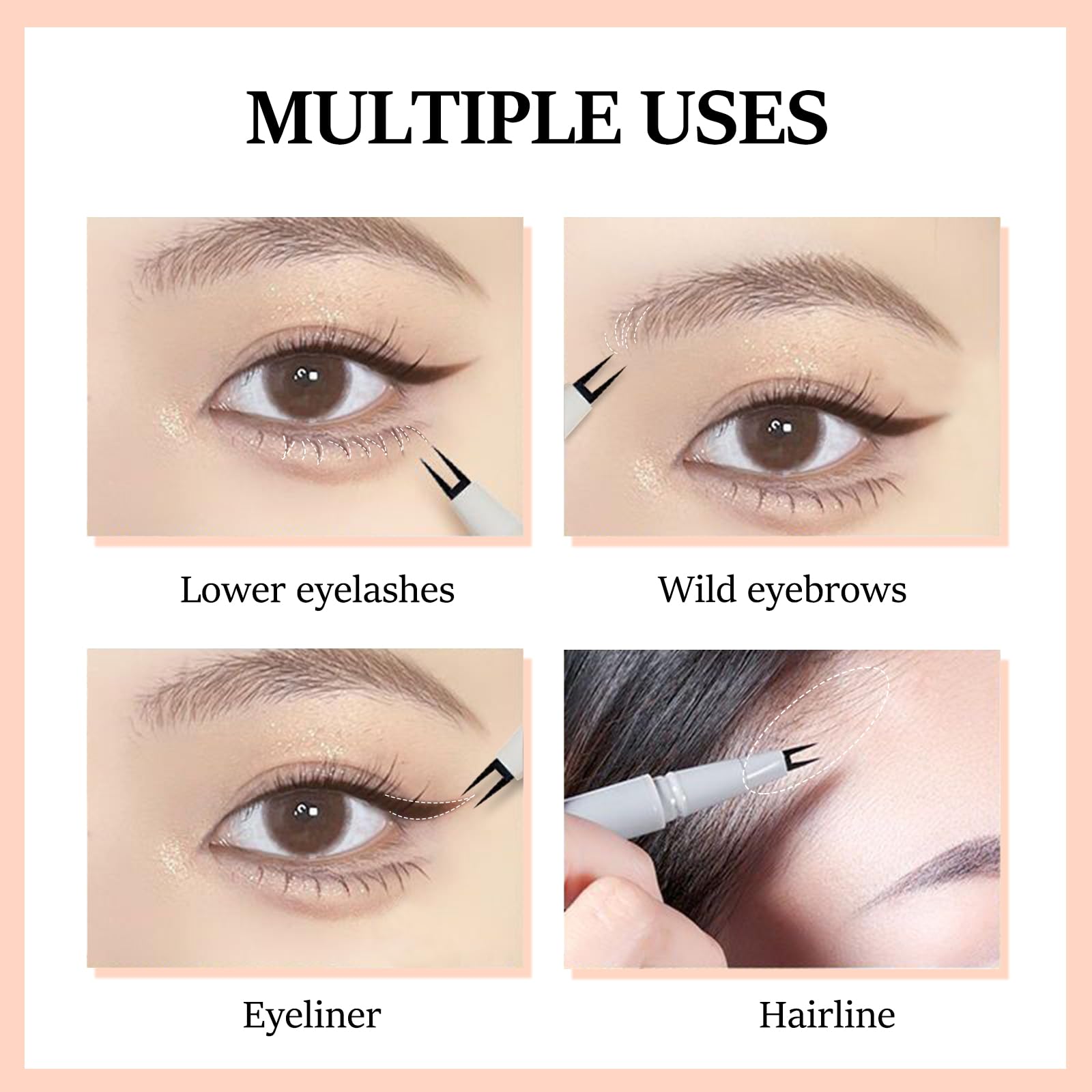 Jutqut 2PCS Double Tip Lower Eyelash Pencil, Natural Lower Eyelashes Liquid Pen, Waterproof Liquid Eyeliner 0.01 MM Double Tip Lower Lash Pen, Smudge proof, Long Wearing with Ultra-Fine Tip(Brown+Black)