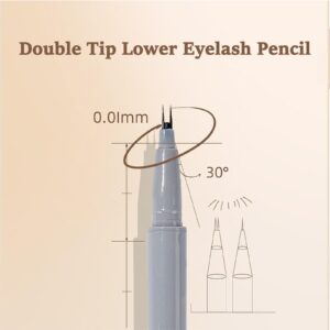 Jutqut 2PCS Double Tip Lower Eyelash Pencil, Natural Lower Eyelashes Liquid Pen, Waterproof Liquid Eyeliner 0.01 MM Double Tip Lower Lash Pen, Smudge proof, Long Wearing with Ultra-Fine Tip(Brown+Black)