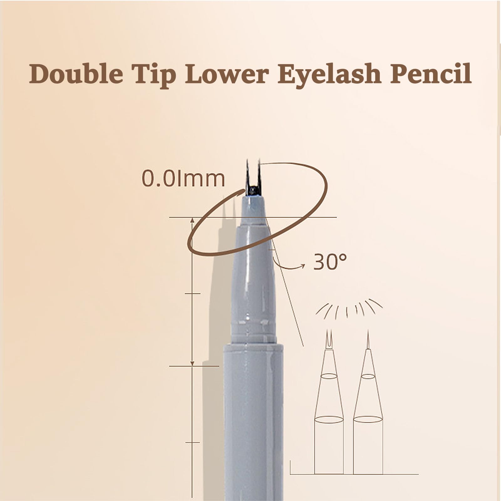 Jutqut 2PCS Double Tip Lower Eyelash Pencil, Natural Lower Eyelashes Liquid Pen, Waterproof Liquid Eyeliner 0.01 MM Double Tip Lower Lash Pen, Smudge proof, Long Wearing with Ultra-Fine Tip(Brown+Black)