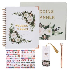 wedding planning book and organizer set - comprehensive wedding planner book,detailed wedding checklists - perfect engagement gift for bride and groom - includes pen, bookmark, stickers & gift box