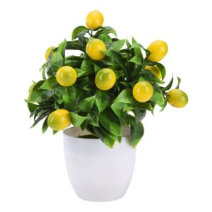 juopzkenn artificial plant potted, artificial fruit lemon tree plant decor faux lemon tree topiary fake greenery for home office table decorations(#1)