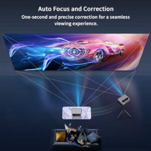 Smart Projector 4K with 5G WiFi and Bluetooth, 1200 ANSI Ultra Bright Daylight Auto Focus Projectors with HDR10+ 6D Auto Keystone, 4K Home Theater Video Proyector for Gaming Movie Business