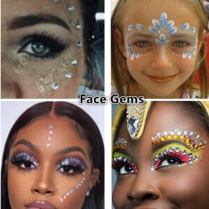 Go Ho 423 Pieces Self Adhesive Face/Hair Gems Rhinestones,Eye Gems Diamonds Crystals Hair Jewels Stick on,Face Jewels Singer Concerts Festival Rave Accessories,Nails Rhinestones