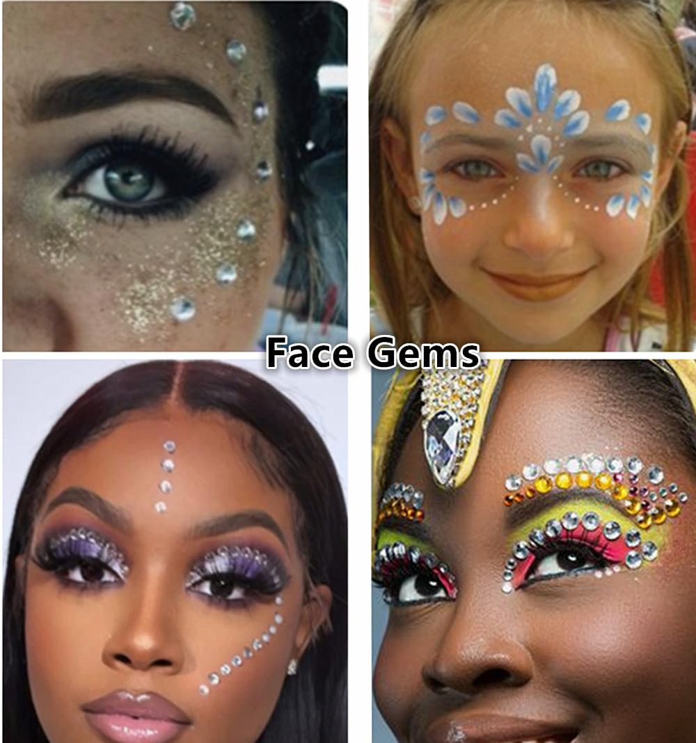 Go Ho 423 Pieces Self Adhesive Face/Hair Gems Rhinestones,Eye Gems Diamonds Crystals Hair Jewels Stick on,Face Jewels Singer Concerts Festival Rave Accessories,Nails Rhinestones