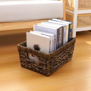 YRMT Wicker Basket Water Hyacinth Woven Storage Baskets for Organizing Medium Basket with Built-in Handles for Pantry Shelves Rectangular 13.8" x 9.8" x 6.3"