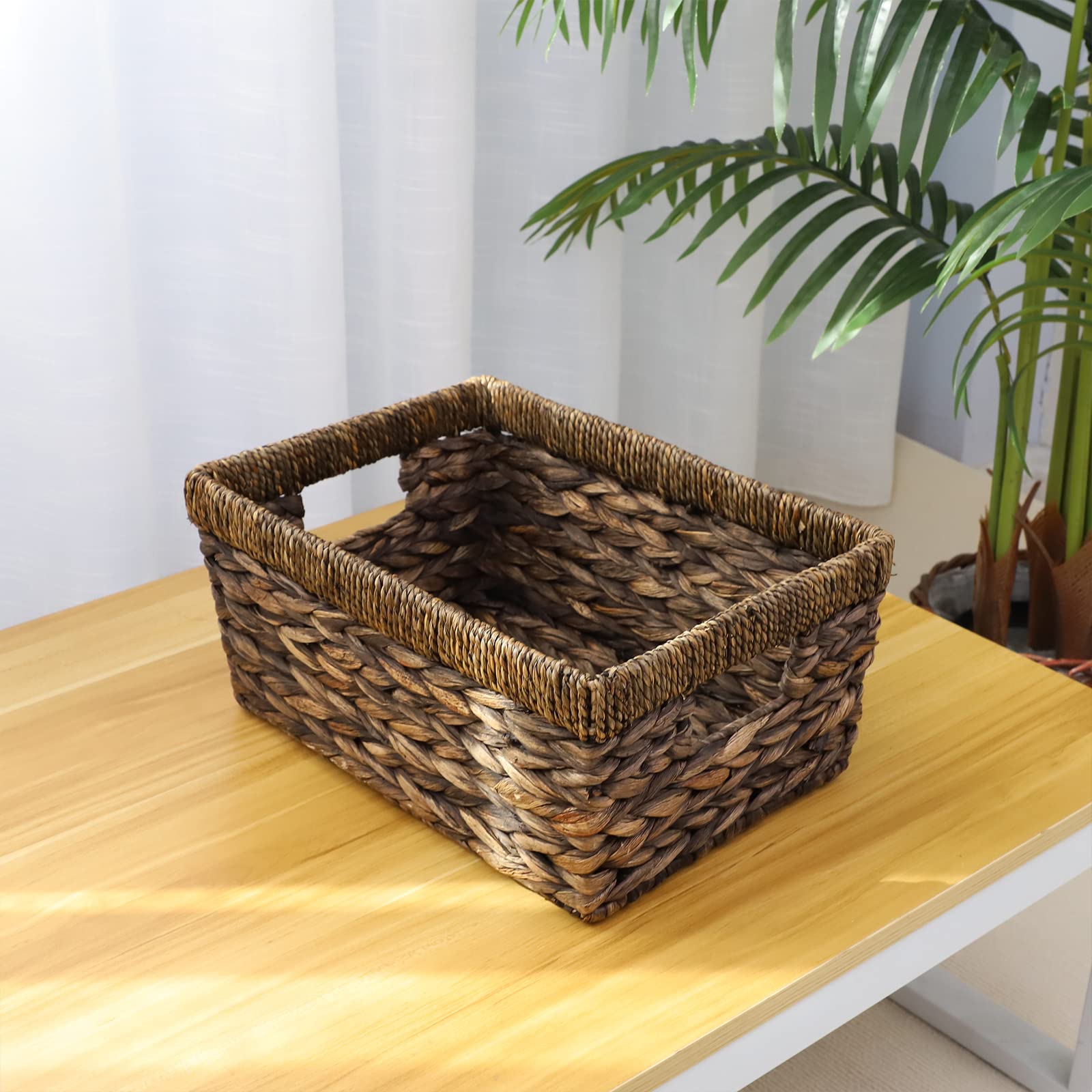 YRMT Wicker Basket Water Hyacinth Woven Storage Baskets for Organizing Medium Basket with Built-in Handles for Pantry Shelves Rectangular 13.8" x 9.8" x 6.3"