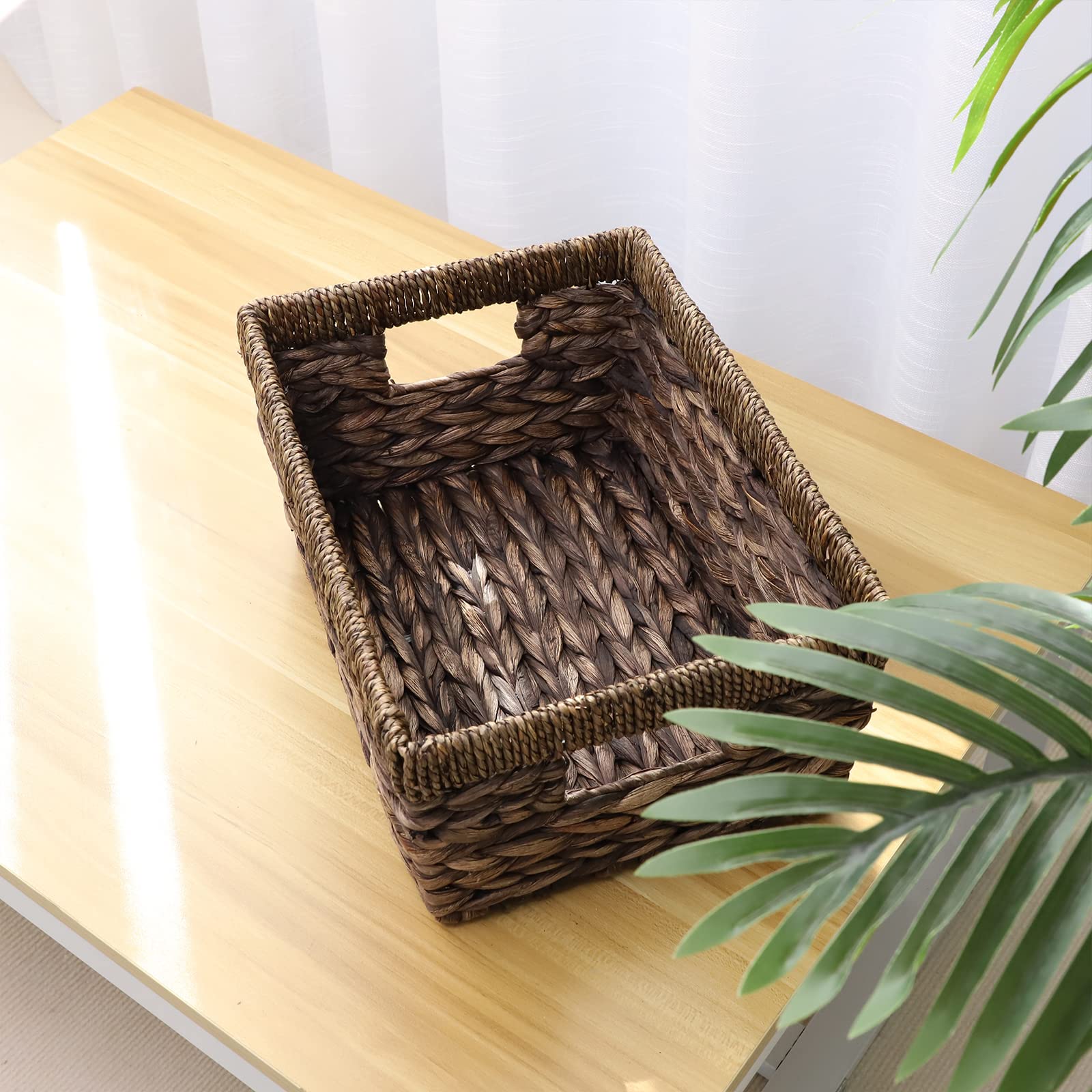 YRMT Wicker Basket Water Hyacinth Woven Storage Baskets for Organizing Medium Basket with Built-in Handles for Pantry Shelves Rectangular 13.8" x 9.8" x 6.3"