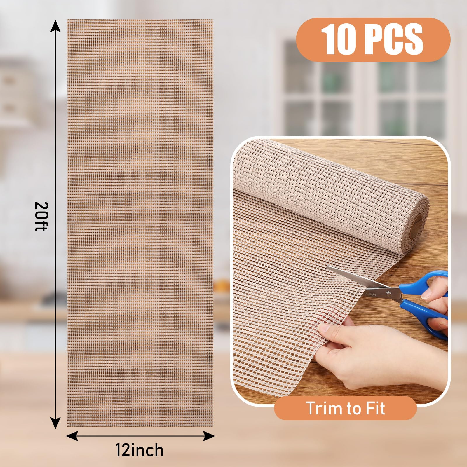 Frienda 10 Pcs Shelf Liner Kitchen Cabinet Liners 12 in x 20 ft Non Adhesive Cabinet Liners for Kitchen Shelves Cabinets Cupboards Bathroom Organization Drawers, Taupe