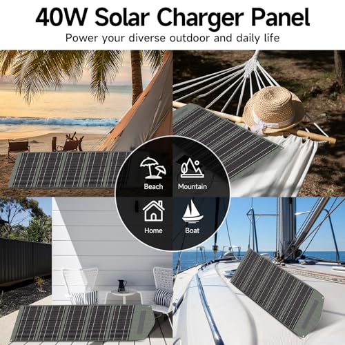 Solar Charger, DC Dual USB Ports(5V/4.8A Max) 40W Portable Solar Charger for Camping, Foldable ETFE Cells Solar Panel Kit, IP68 Waterproof for Phones, Power Banks, Tablets, Hiking, Backpacking