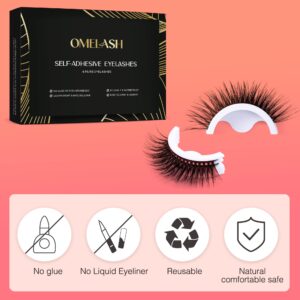 OMELASH Reusable Self Adhesive Eyelashes, Four Styles Waterproof False Eyelashes, No Glue False Eyelashes, Self Adhesive Eyelashes Reusable Self Sticking, False Eyelashes Natural Look(4 Pairs)