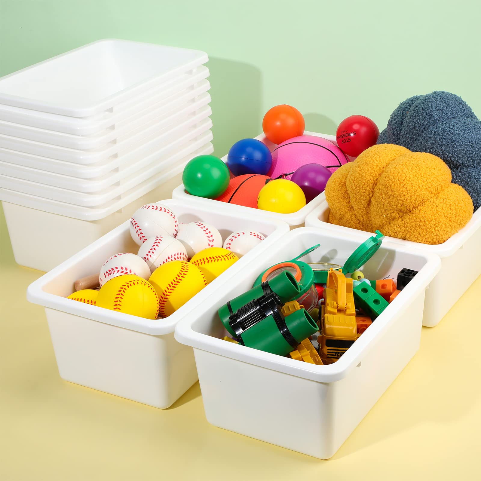 Outus 36 Pack White Plastic Storage Bins Bulk Cubby Storage Bins Classroom Book Bins Storage Organizer Containers for Classroom Library Preschool Office Home Toys Books Organizing