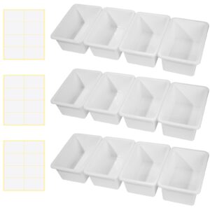 Outus 36 Pack White Plastic Storage Bins Bulk Cubby Storage Bins Classroom Book Bins Storage Organizer Containers for Classroom Library Preschool Office Home Toys Books Organizing