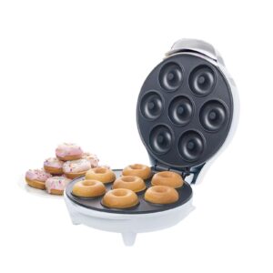 mini donut maker, non-stick donut maker machine for makes 7 doughnuts, kid-friendly breakfast, snacks, donut print desserts & more for home and travel use