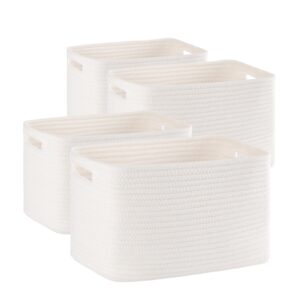 sixdove 4 pack shelf baskets for organizing home - perfect for toys, books, and clothes, versatile woven storage baskets with handles, cube storage bins, 12.7''l x9''w x7.8''h, white