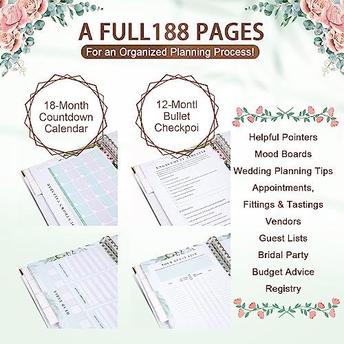 Bride's Wedding Planner & Organizer - Wedding Planner, 188 Pages, Gold Foil Hardcover with Metal Corners + 6 Inside Pockets + Countdown Calendar, Engagement Diary Gift for the Future Bride and Groom