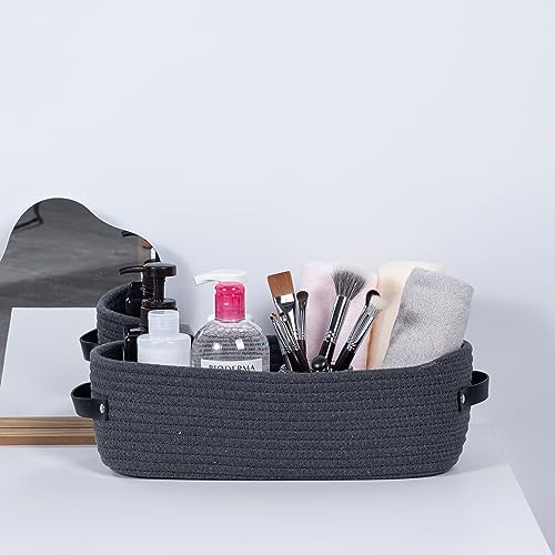 Oradrem Cotton Rope Toilet Basket Bathroom Decor Baskets,Toilet Paper Holder Basket with Handle, Home Decor Organizing Small Baskets Nursery Basket 13"x5.9"x4" Dark Gray