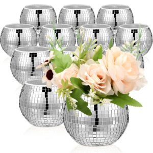 jinei disco ball flower vase mirror disco ball glass vase disco ball planter candle holder glass vase bulk for wedding centerpieces bedroom kitchen office decoration birthday(3" x 4", 12 pcs)