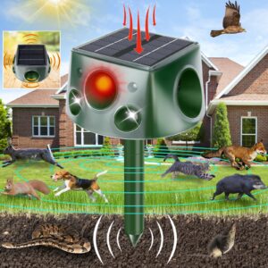 solar ultrasonic animal repeller,newest 360° cat repellent outdoor,squirrel repellent with 7 modes & flashing light & ultrasonic speaker & ip66,repels cat squirrel bird dog deer
