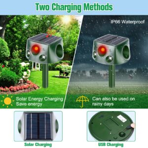 Solar Ultrasonic Animal Repeller,Newest 360° Cat Repellent Outdoor,Squirrel Repellent with 7 Modes & Flashing Light & Ultrasonic Speaker & IP66,Repels Cat Squirrel Bird Dog Deer