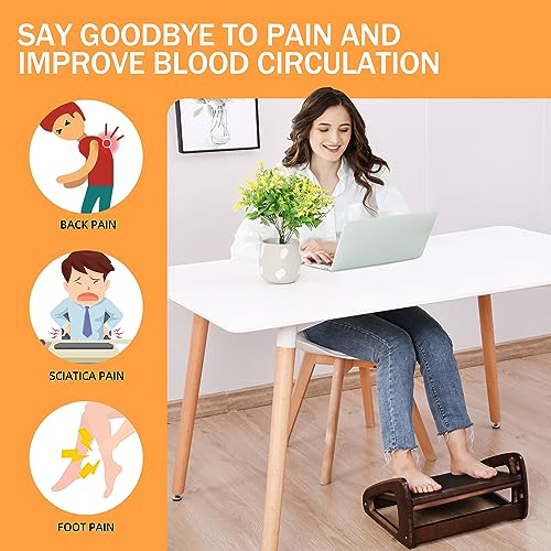 TYYIHUA Adjustable Under Desk Footrest, Ergonomic Foot Rest for Under Desk with 3 Height Position, Wooden Foot Stool Under Desk with Anti-Slip Surface, Foot Stool for Home Office