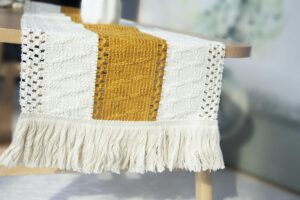 zjzc art garden style cotton hemp material table runner (mustard yellow braided, 12*70inch)
