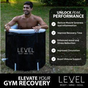 Level Body Mind Soul - Portable Ice Bath with Cover included - Ice Bath for athletes, post-workout recovery Cold Therapy - Can help improve Sleep and your general Wellbeing - 29x29 Inches