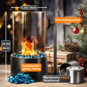 Eufrozy Small Tabletop Fire Pit Bowl with Glass, Mini Portable Table Top Rubbing Alcohol Fireplace Indoor, Smokeless Clean Burning Bio Ethanol for S'Mores/Apartment/Personal Flame/Outdoor/Patio/Black