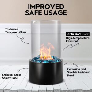 Eufrozy Small Tabletop Fire Pit Bowl with Glass, Mini Portable Table Top Rubbing Alcohol Fireplace Indoor, Smokeless Clean Burning Bio Ethanol for S'Mores/Apartment/Personal Flame/Outdoor/Patio/Black