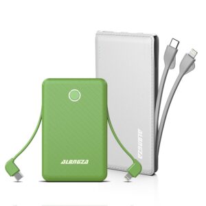 alongza portable phone charger 2 pack lightweight power bank with built-in cable external phone charger small 6000mah and 10000mah for cell phones