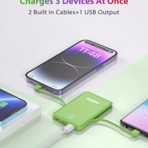 Alongza Portable Phone Charger 2 Pack Lightweight Power Bank with Built-in Cable External Phone Charger Small 6000mAh and 10000mAh for Cell Phones