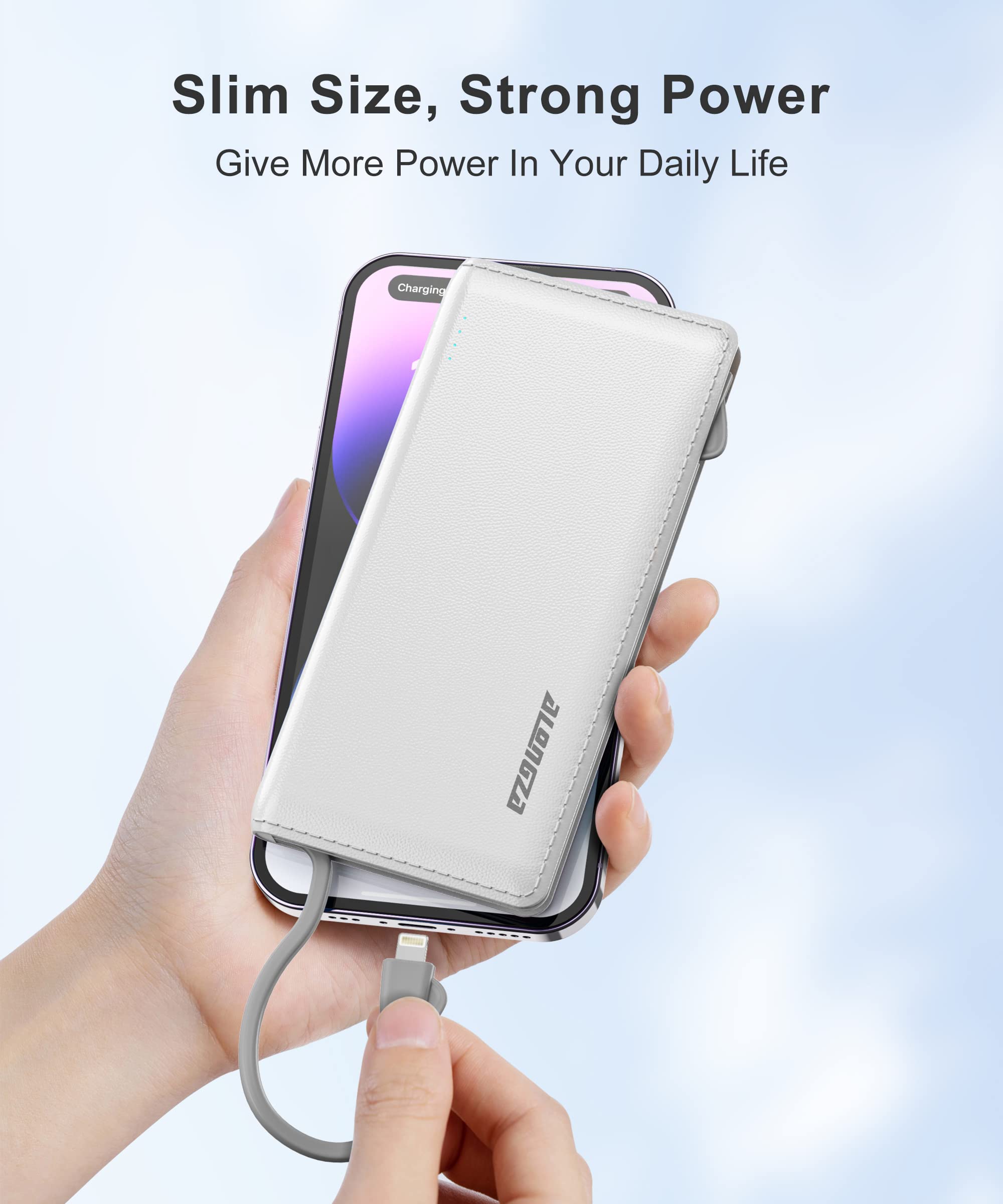 Alongza Portable Phone Charger 2 Pack Lightweight Power Bank with Built-in Cable External Phone Charger Small 6000mAh and 10000mAh for Cell Phones