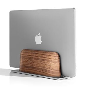 upergo vertical laptop stand for desk, laptop holder to dock macbook, macbook pro and other laptops, black walnut wood