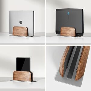 UPERGO Vertical Laptop Stand for Desk, Laptop Holder to Dock MacBook, MacBook Pro and Other Laptops, Black Walnut Wood