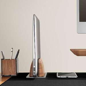 UPERGO Vertical Laptop Stand for Desk, Laptop Holder to Dock MacBook, MacBook Pro and Other Laptops, Black Walnut Wood