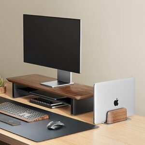 UPERGO Vertical Laptop Stand for Desk, Laptop Holder to Dock MacBook, MacBook Pro and Other Laptops, Black Walnut Wood