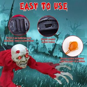 Halloween Outdoor Decorations Climbing Zombie Groundbreaker with Light Up Eyes and Creepy Sound, Sound Activated Movable Halloween Zombie Skeleton Decorations for Outdoor Lawn Yard Patio Decor