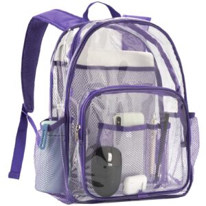 BAJNOKOU Clear Backpack Stadium Approved for Women Men Heavy Duty PVC Transparent See Through Backpacks for School Work Travel,Purple